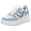 Plateausneaker RIEKER, Damen, Gr. 40, weiß (hellblau, weiß), Lederimitat, Textil, kontrastfarbene Details, sportlich, Schuhe, Freizeitschuh, Halbschuh, Schnürschuh mit gepolstertem Schaftrand