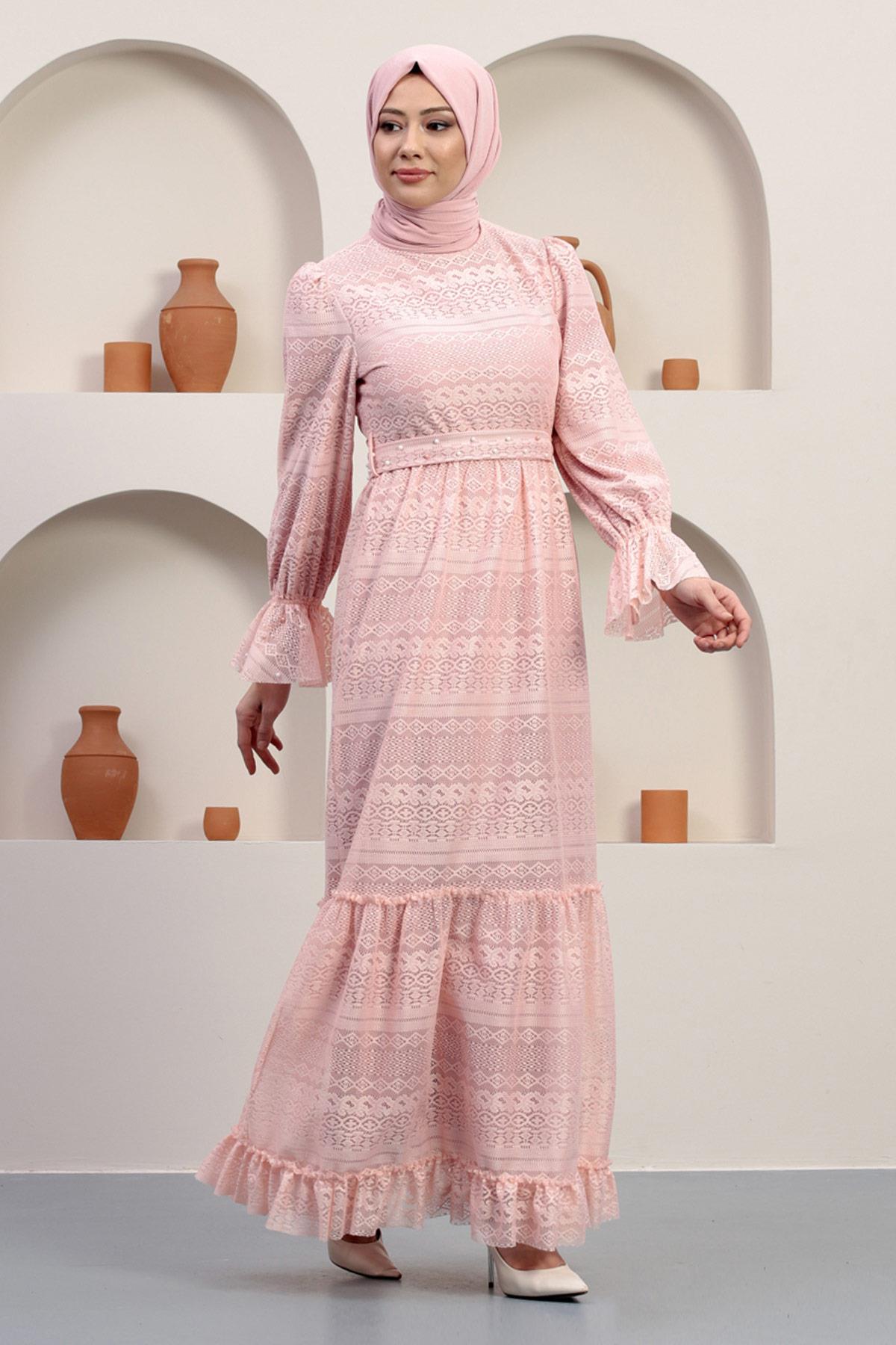 ElbiseInci Detailliertes Spitzenabendkleid Image