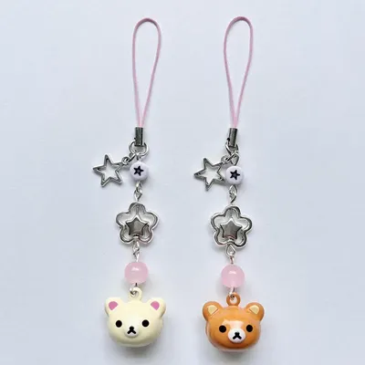 Cute Rilakkuma Bear Bell Matching Phone Charms Y2K Handmade Star Hanging Chain Kawaii Beaded Mobile