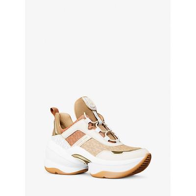 Michael Kors Olympia Mixed-Media Trainer Cream 6