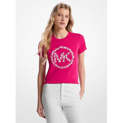 Michael Kors Embellished Logo Cotton T-Shirt Pink L