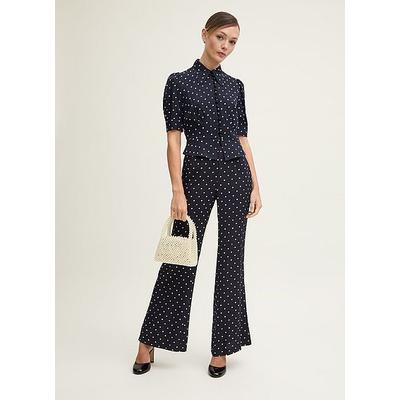 Elsie Spring Navy & Birch 40'S Polka Dot Trouser, Navy Cream