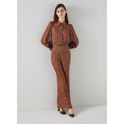 Esme Olive & Magenta Peony Print Trouser, Multi