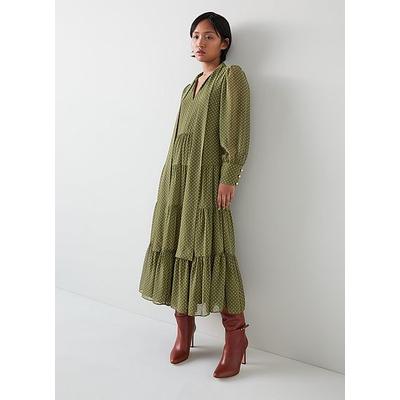 Polly Petite Olive & Birch Polka Dot Tiered Dress, Green
