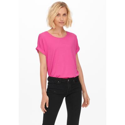 T-Shirt ONLY "ONLMOSTER – Kurzarmshirt mit Aufschlag und klassischem Look", Damen, Gr. L, rosa (gin fizz), Jersey, Obermaterial: 75% Viskose, 20% Polyester, 5% Elasthan, unifarben, casual, regular fit normal, Rundhals, Kurzarm mit Aufschlag, Shirts,... Image