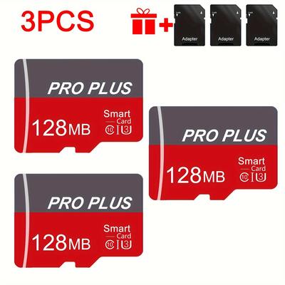 TEMU 3pcs Memory Card 128gb 64gb 32gb 16gb With Adapter, Memory Card 8gb 4gb 2gb 1gb, U3 C10 A1 Tf Card 512mb 256mb 128mb 64mb For Tablet/camera/phone Image