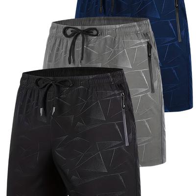 TEMU Men's Shorts Three-piece Set, Plus Size, Casual Sports, Quick Dry, Breathable Stretch Shorts, Zippered Pockets, Running, Fitness, Cycling, Hiking, Swimming, Outdoor, All Shorts Image