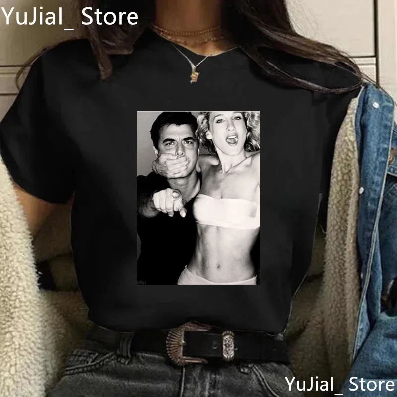 Vintage Stil Sex Und Die Stadt Drucken Sexy T Shirt Frauen Streetwear Weibliche T-Shirt Frau Freunde Tshrit Tops Weißes Hemd Image