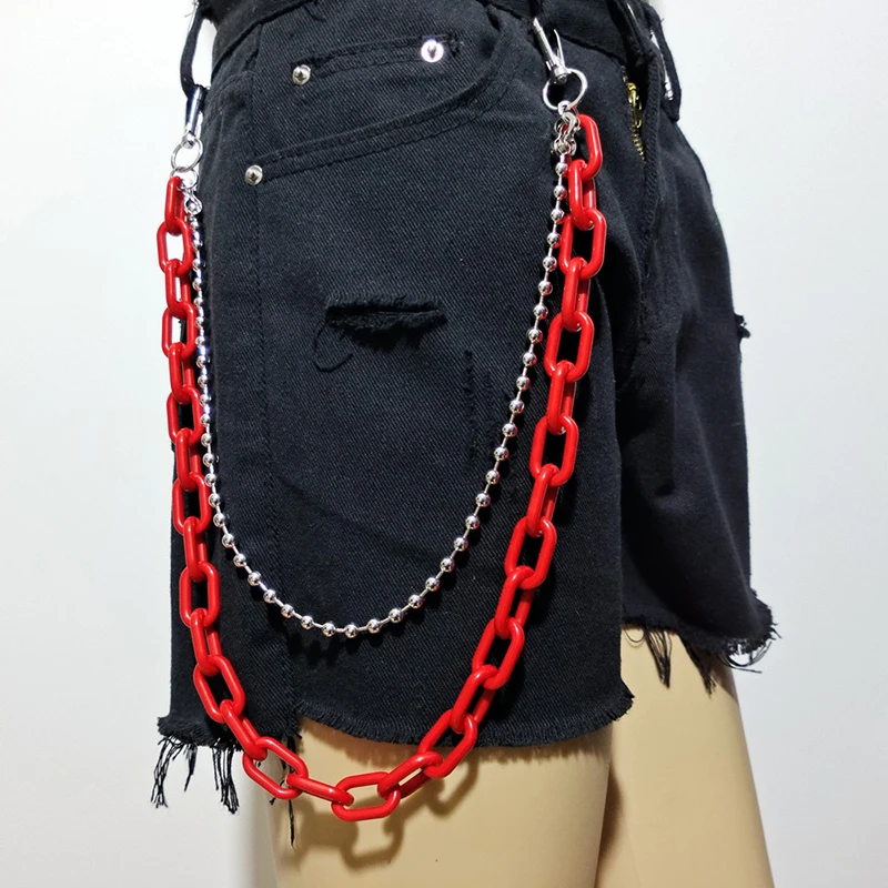 Punk Steet Chic Acryl Metall Ball Kette Schlüsselbund Für Frauen Kühlen Taille Gürtel Kette Hip Hop Hosen Hosen Schmuck Zubehör