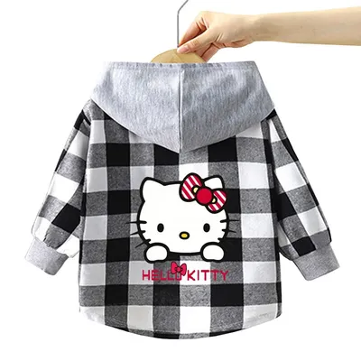 children's cartoon Hooded shirt Kids Spring blouse baby girls hello kitty casual plaid shirt boys