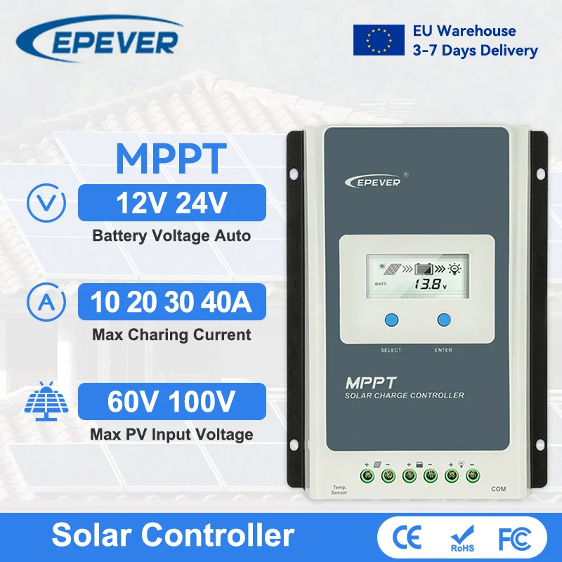 regolatore di carica mppt EPEVER Tracer 10A 20A 30A 40A MPPT regolatore di carica solare 12V 24V regolatore automatico del pannello solare con Display LCD Max PV 60V 100V regolatore solare mppt