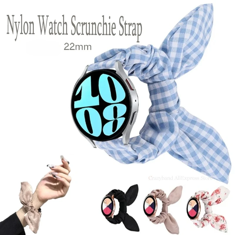 22 mm Damen Scrunchie-Armband für Huawei Watch GT, Nylon-Elastikband für Samsung Galaxy Watch6/5/4, klassischer Gürtel für Xiaomi Watch S4 Image