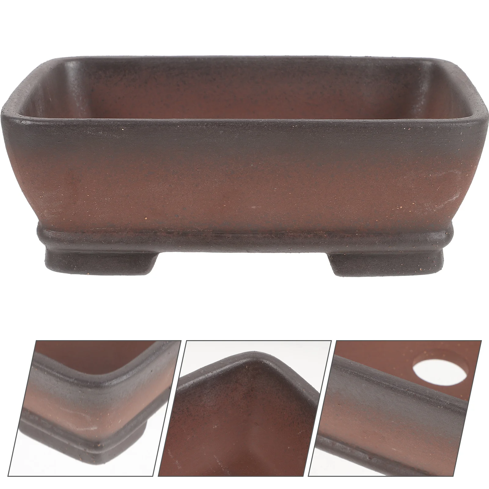 2 Stück große rechteckige Vintage Terrakotta saftige Bonsai Blumentöpfe lila Sand Entwässerung Ton Pflanzgefäße für Büro-Desktop