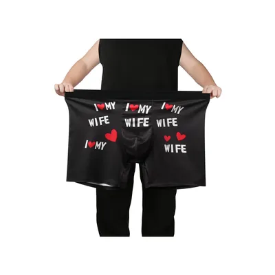 1 Stück lange Boxershorts für Herren in Übergröße mit Herz-Buchstaben-Aufdruck für Freizeitkleidung zum Valentinstag Image