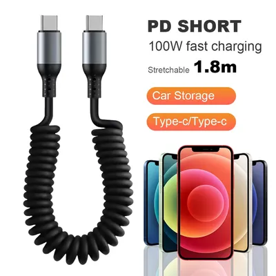 100/66w USB C zu Typ C Kabel 6a USB Typ C Feder Teleskop Schnell ladekabel USB Auto Ladekabel für iPhone 15 14 13 12 Image