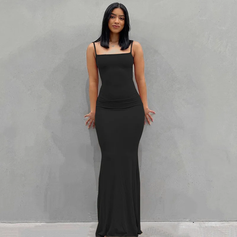 Abito lungo senza maniche senza schienale da donna 2025 Y2K estivo aderente elegante abiti sexy da donna festa di compleanno club abito a coda di pesce