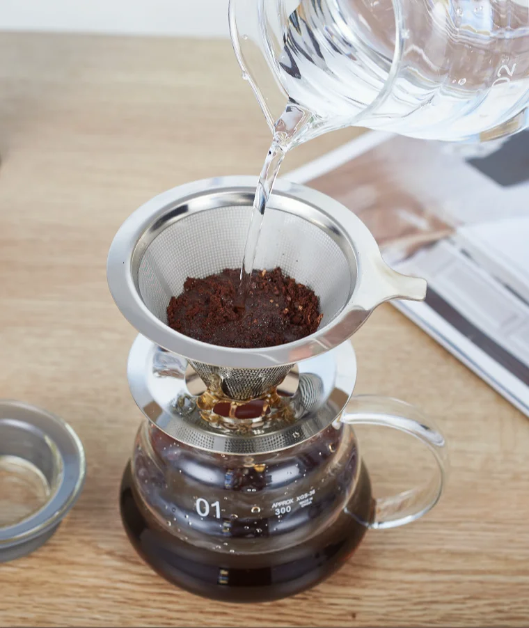 1pc wieder verwendbare Doppels chicht Edelstahl Kaffeefilter halter übergießen Kaffee Tropfs ieb Kaffee Tee Filter Werkzeug Image