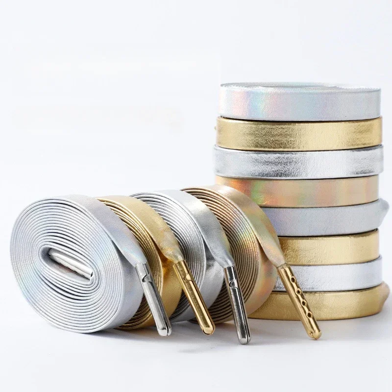 Luxus Kunstleder Schnürsenkel Gold Silber Flaches Seil Schnürsenkel Metall HeadSneakers Freizeitschuhe Schnürsenkel 80/100/120/140/160 cm 1 Paar