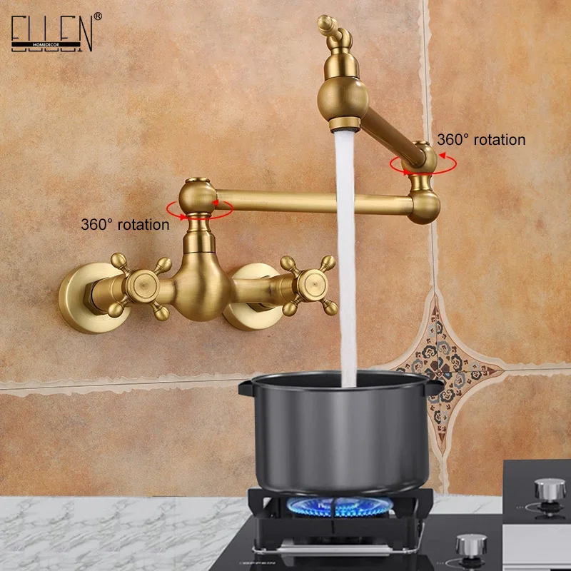 Robinets de cuisine muraux en laiton Antique, robinet avec filtre à eau chaude et froide pour mélangeur d'évier de cuisine, robinet de cuisine pliant EL542A