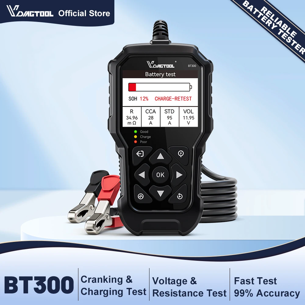 VDIAGTOOL BT300 5-3000 CCA testeur de batterie de voiture 6V 12V outils de Scanner de démarrage de charge automobile pour moto voiture camion SUV