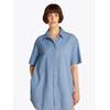 Hemdblusenkleid TOMMY JEANS "SS SHIRT DRESS EXT", Damen, Gr. L (40), N-Gr, blau (denim light), Denim/Jeans, Obermaterial: 100% Baumwolle, unifarben, casual, relaxed fit mini, Kurzarm abgesteppt, Kleider, mit Kurzarm