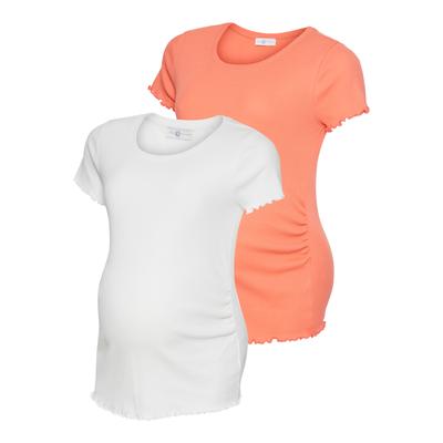 Umstandsshirt NEUN MONATE "2er Pack Schwangerschafts-Shirts", Damen, Gr. 36/38, aprikot, weiß, Rippware, Obermaterial: 100% Baumwolle, unifarben, Basic, Basic, Rundhals, Kurzarm, Shirts, T-Shirts für Schwangerschaft und danach Image