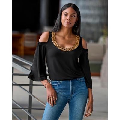 Boston Proper - Black - So Chic Cold Shoulder Heat Seal Chain Blouson - XL
