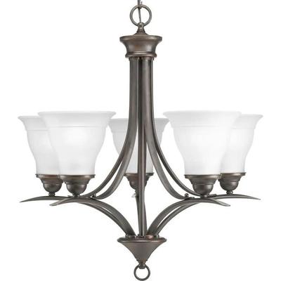 Progress Lighting 136599 - 5 Light Antique Bronze Etched Glass Shade Chandelier Light Fixture (FIVE-LIGHT ANTIQUE BRONZE CHANDELIER ETCHED GLASS (P4328-20))