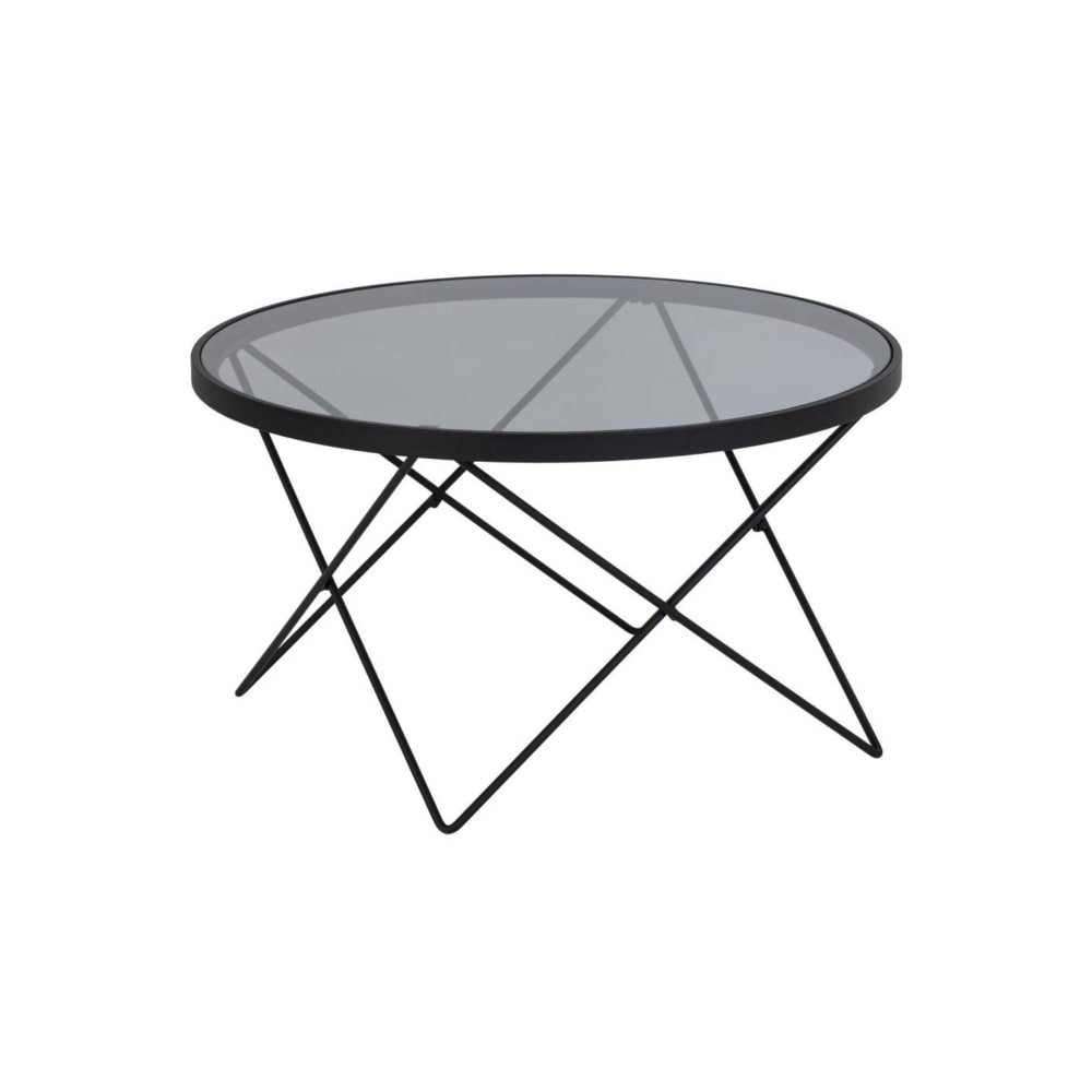 Table basse ronde en verre et métal noir D80