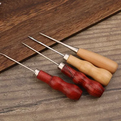 MIUSIE Professional Leather Wood Handle Awl Gourd Crochet Needle Pointed Awl Leather DIY Tool