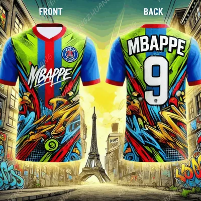 2024 Newest Mbappe #9 Graffiti design 3D Printing jersey Outdoor Sweat Absorbent Quick Dry Soccer