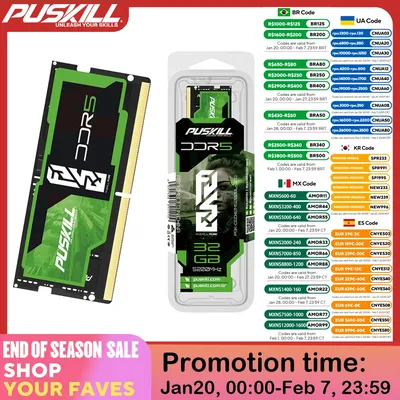 PUSKILL FUSE Memoria Ram DDR5 Notebook 32GB 16GB 8GB 5600MHz 5200MHz 4800MHz 262-PIN 1.1V PC5 SODIMM