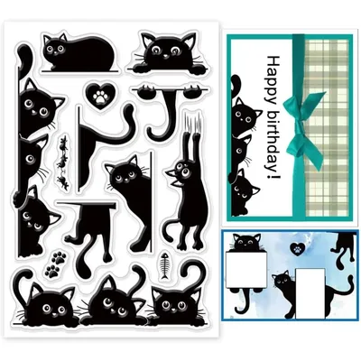 Black Cat Clear Stamps for DIY Scrapbooking Cat Border Silicone Stamp Seals Transparent Stamps for