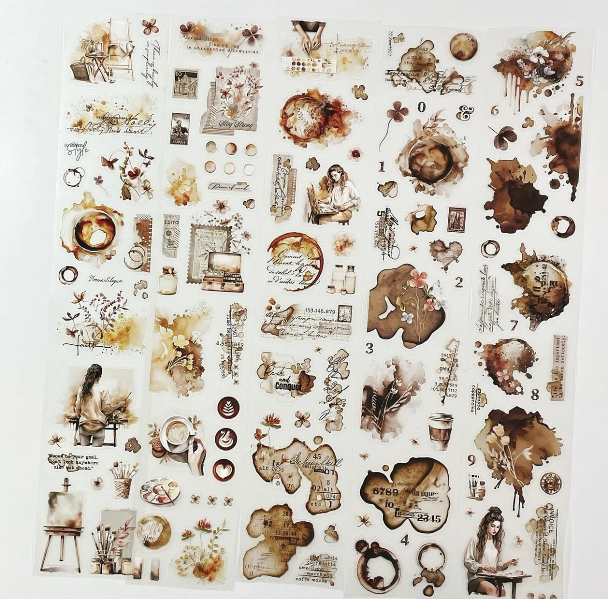 Journal Pages Vintage Espresso Enthusiast Coffee Girl Washi PET Tape for Card Making DIY Decorative Sticker