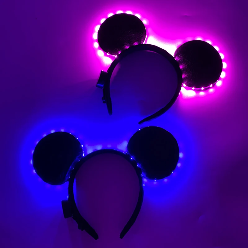 LED Light up Mouse Theme Costume Mouse Ears Headband Balack Hairband with LED Light for Halloween Birthday Party Decoration