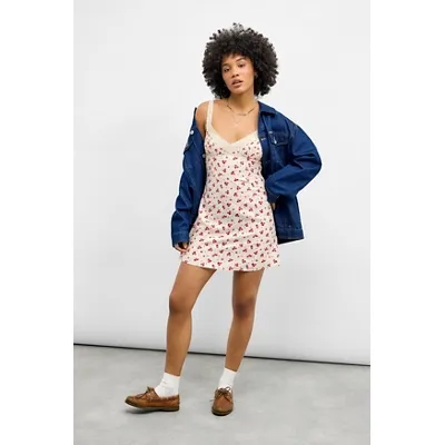 Light Before Dark Luna Printed Mini Dress - Cream XS at Urban Outfitters