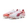 Fußballschuh PUMA "ULTRA 5 MATCH FG/AG Fußballschuhe Erwachsene", Gr. 45, weiß schwarz glowing rot, Obermaterial: Synthetik, Textil; Futter: Synthetik, Textil; Innensohle: Textil; Laufsohle: Synthetik, Schuhe