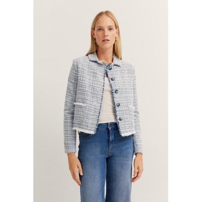 Kurzblazer BUGATTI, Damen, Gr. 44, 340, blaugrau, 42% Polyacryl, 35% Polyester, 20% Baumwolle, 3% Viskose, unifarben, casual, normal, Langarm gerader Abschluss, Blazer, mit Knopfleiste Image