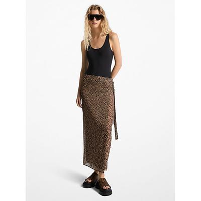 Michael Kors Cheetah Print Chiffon Pareo Wrap Skirt Brown XS-S