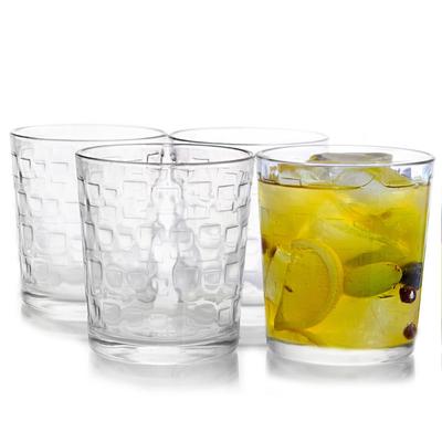 Gibson Home Great Foundations Clear 4-Piece Double Old Fashion Glass Set with Square Pattern
