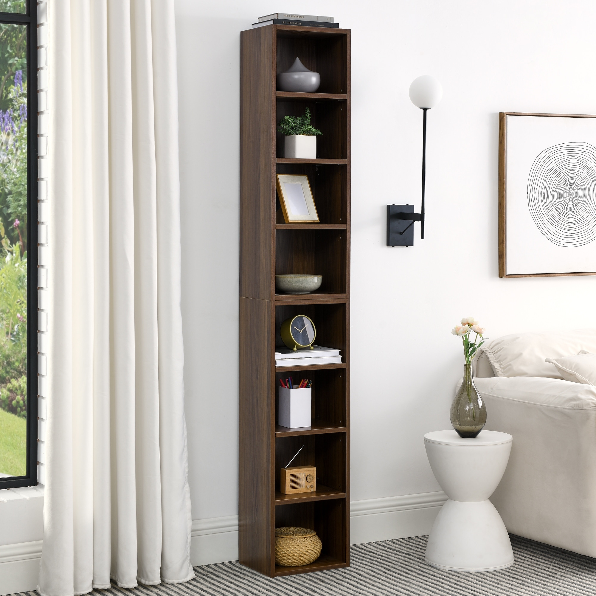 8-Tier Media Tower Rack CD Slim Storage Cabinet Tall Narrow Bookcase Display Bookshelf Freestanding Buffet Cupboards Sideboard