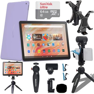 Amazon Fire HD 10 10.1" 32GB Wi-Fi Tablet, 13th Gen, Lilac + Sennheiser Professional MKE 200 Mobile Kit Bundle
