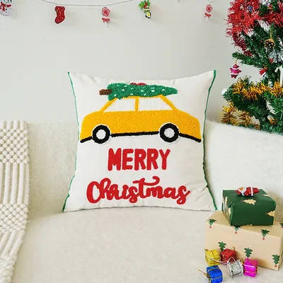 1pc Weihnachten Kissen bezug dekorative Autos und Weihnachts bäume bestickte Kissen Kissen bezug Image