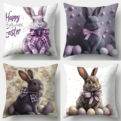 Frohe Osterhase-Kissenbezug, Festival-Dekoration, quadratisches Kaninchen-Ei, bedruckter Kissenbezug Image