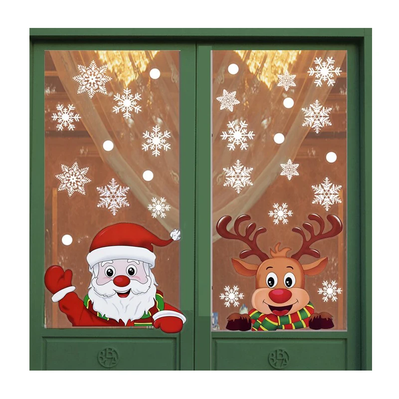Weihnachts-Fensteraufkleber, Weihnachtsmann, Elch, Schneeflocke, DIY-Wandaufkleber, 2024, Weihnachtsdekoration für Zuhause, Neujahr, Ornamente, Geschenke Image