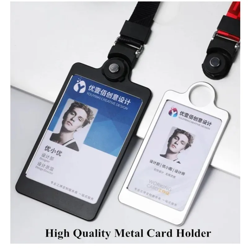 1 pz etichette per bagagli in alluminio porta carte identificazione da viaggio etichette con nome porta carte badge ID aziendale con cordino