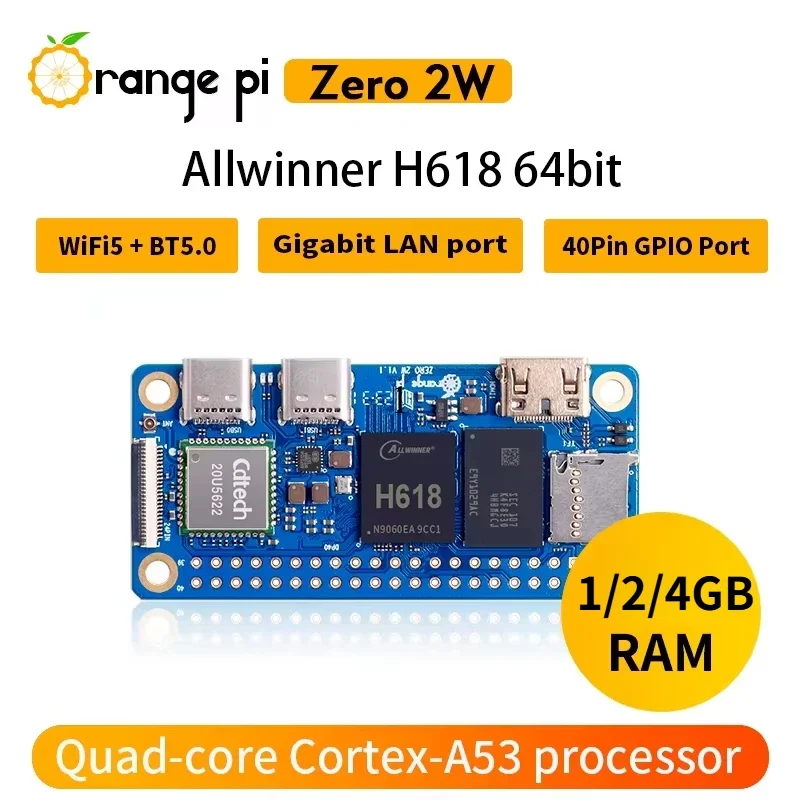 Orange Pi Zero 2W 1GB 1.5GB 2GB 4GB RAM DDR4 Mini PC Allwinner H618 Orange Pi Zero 2W WiFi Bluetooth SBC Computer a scheda singola