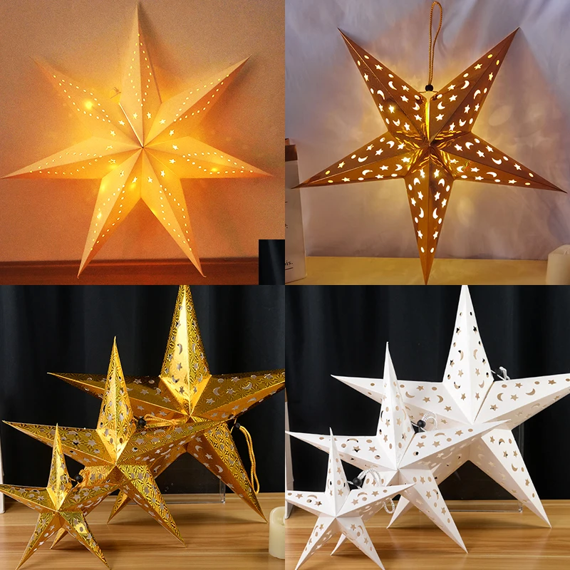 30-60 cm Hohl Stern Mond Lichter Hängen Anhänger Eid Mubarak Dekoration Für Home Sterne Papier Lampenschirm Lampe hochzeit Party Decor
