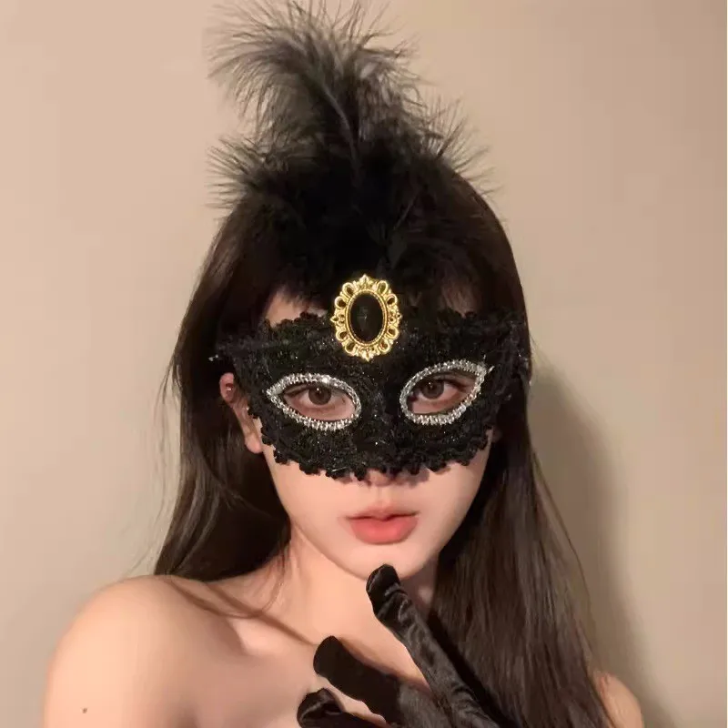 Maskerade-Maske für Frauen, venezianisches Kostüm, halbes Gesicht, Kostüm, Cosplay, Spitze, Augenmaske, Halloween, Karneval, Party, Federmaske Image
