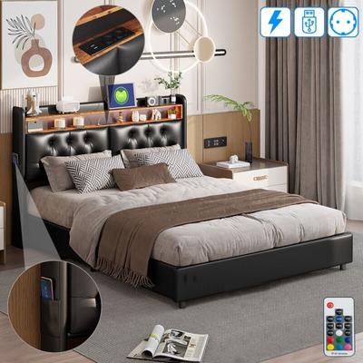 Bett mit Stauraum 180x200 cm, 2 Plätze, mit led, Stauraum, USB-Kopfteil, gepolstert mit Kunstleder, Image